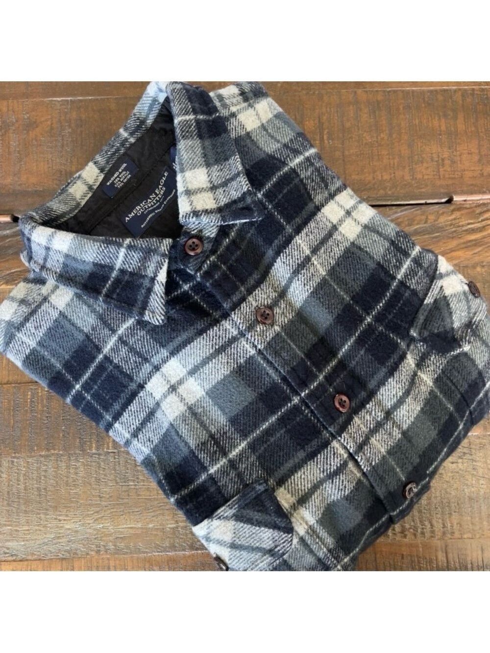 American Eagle Outfitters Navy and White Plaid Wool Blend Shirt Jacket Men’s XXL